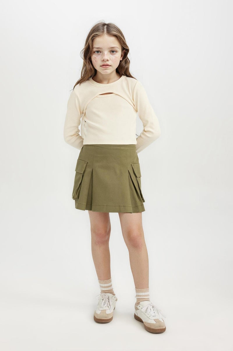 DeFacto Green Girl Girl Pleated Detailed Gabardine Skirt Casual - Image 1