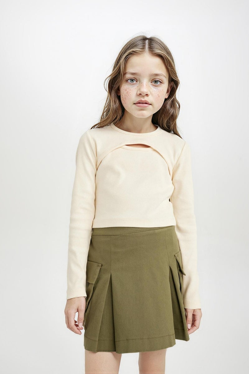 DeFacto Green Girl Girl Pleated Detailed Gabardine Skirt Casual - Image 3