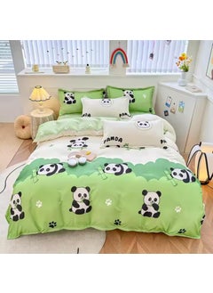 FAMYO Famyo 4pc Bedding Set King Size 250 TC Fitted Bedsheet Comforter Cover 2 Pillow Covers for Kids Duvet Bedding Set Green Panda Bamboo  - Image 1