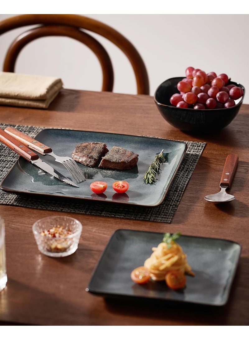 Famiware Dinnerware Sets for 4, Ocean Square 12-Piece Kitchen Plates and Bowls Sets, Reactive Glaze, Microwave and Dishwasher Safe, Scratch Resistant, Grey - Image 5