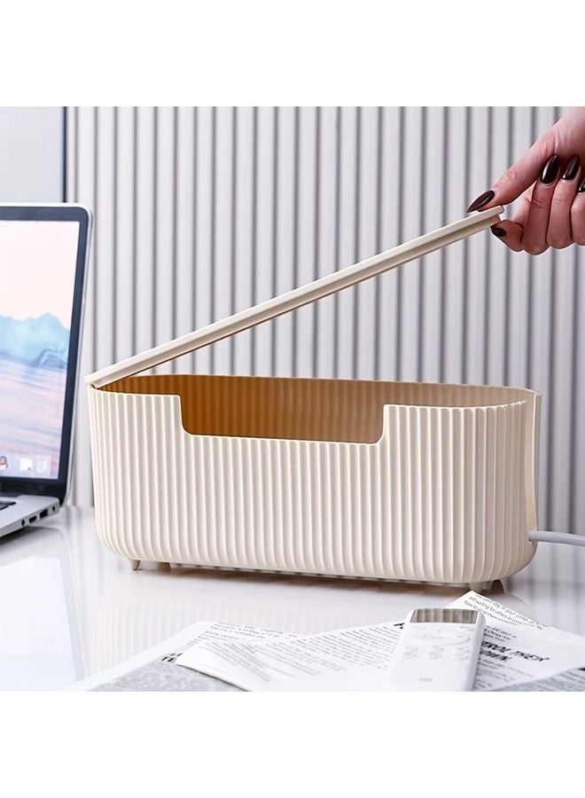 Beige Plastic Cable Holder Cord Organizer Box For Power Strips Chargers Home Office - Image 4