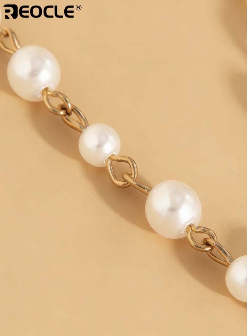 REOCLE Women's Faux Pearl & Metal Chain Face Jewelry with Ear Cuff & Nose Ring Bohemian Statement Body Chain for Festivals Events & Everyday Wear - Image 5