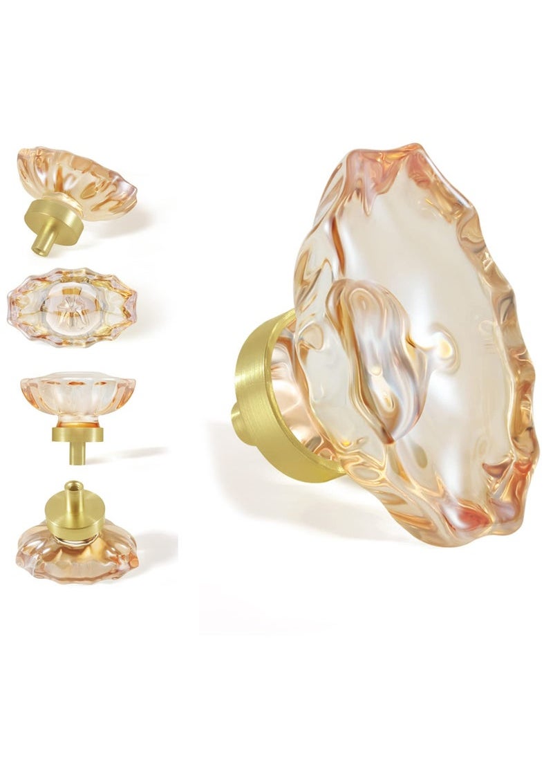 Generic Cabinet Knobs, 4 Pack Vintage Cabinet Dresser Knobs, Satin Brass/Brushed Gold Base, Decorative Drawer Knobs Crystal Knobs for Cabinets Kitchen Cupboard Bathroom, Oval Flower Design  - Image 1