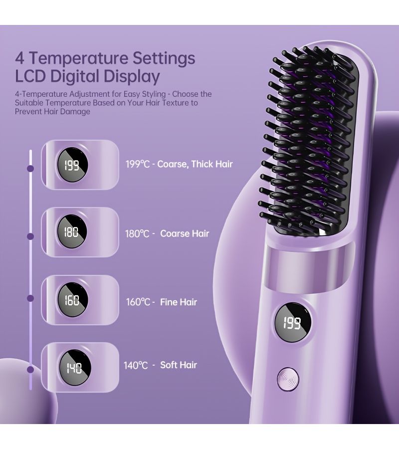 Pure White Wireless Straightening and Curling Brush With LED Display USB Rechargeable Auto Shutoff for All Hair Types - Image 4
