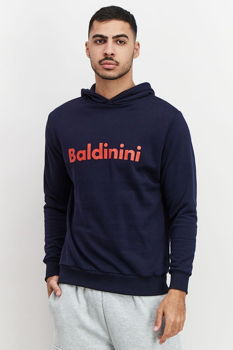 Baldinini Men Hooded Brand Logo Print Long Sleeves Sweatshirt, Blue and Red - Image 1