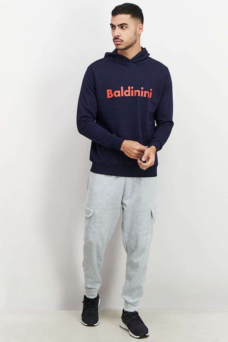 Baldinini Men Hooded Brand Logo Print Long Sleeves Sweatshirt, Blue and Red - Image 4
