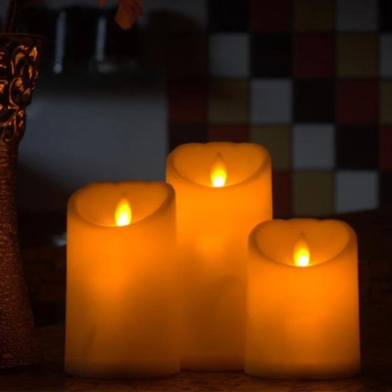 CHRONOS LED Moving Flame Pillar Candle - Smooth Ivory Battery Operated, Flameless, Smokeless, Realistic Flickering, Warm White Light for Home Decor, Diwali, and Christmas (6 Inch) - Image 2