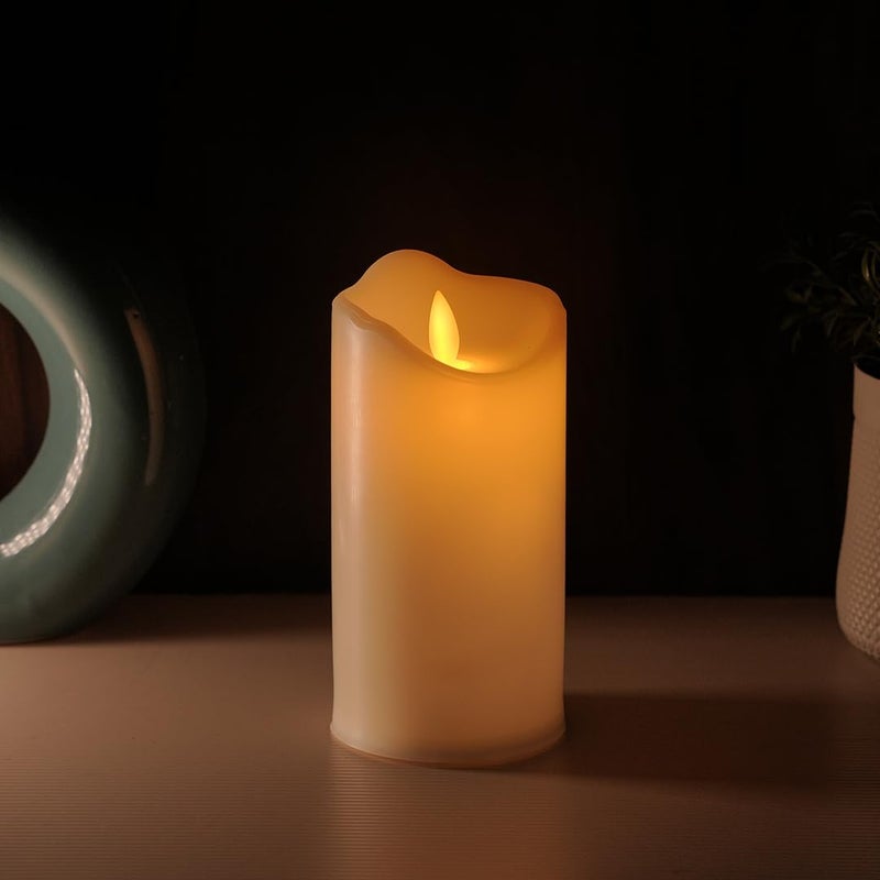 CHRONOS LED Moving Flame Pillar Candle - Smooth Ivory Battery Operated, Flameless, Smokeless, Realistic Flickering, Warm White Light for Home Decor, Diwali, and Christmas (6 Inch) - Image 5