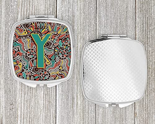 Caroline's Treasures CJ2013-YSCM Letter Y Retro Tribal Alphabet Initial Compact Mirror Decorative Travel Makeup Mirror for Women Girls Gifts Pocket Makeup Mirror Folding Handheld - Image 4