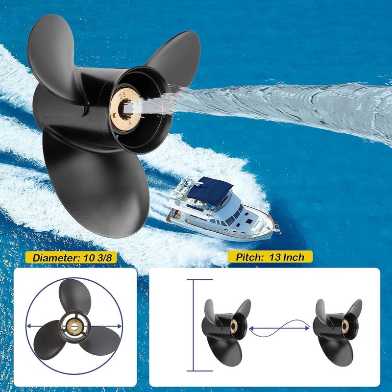 VQPROPs Your Props Marine OEM Upgrade 13 Spline Tooth Prop Aluminum Outboard Boat Propeller Compatible Fit Mercury Engines with 3-1/4" Gearcase 2&4 Stroke 30/35/40/45/50/55/60/70HP,RH - Image 5