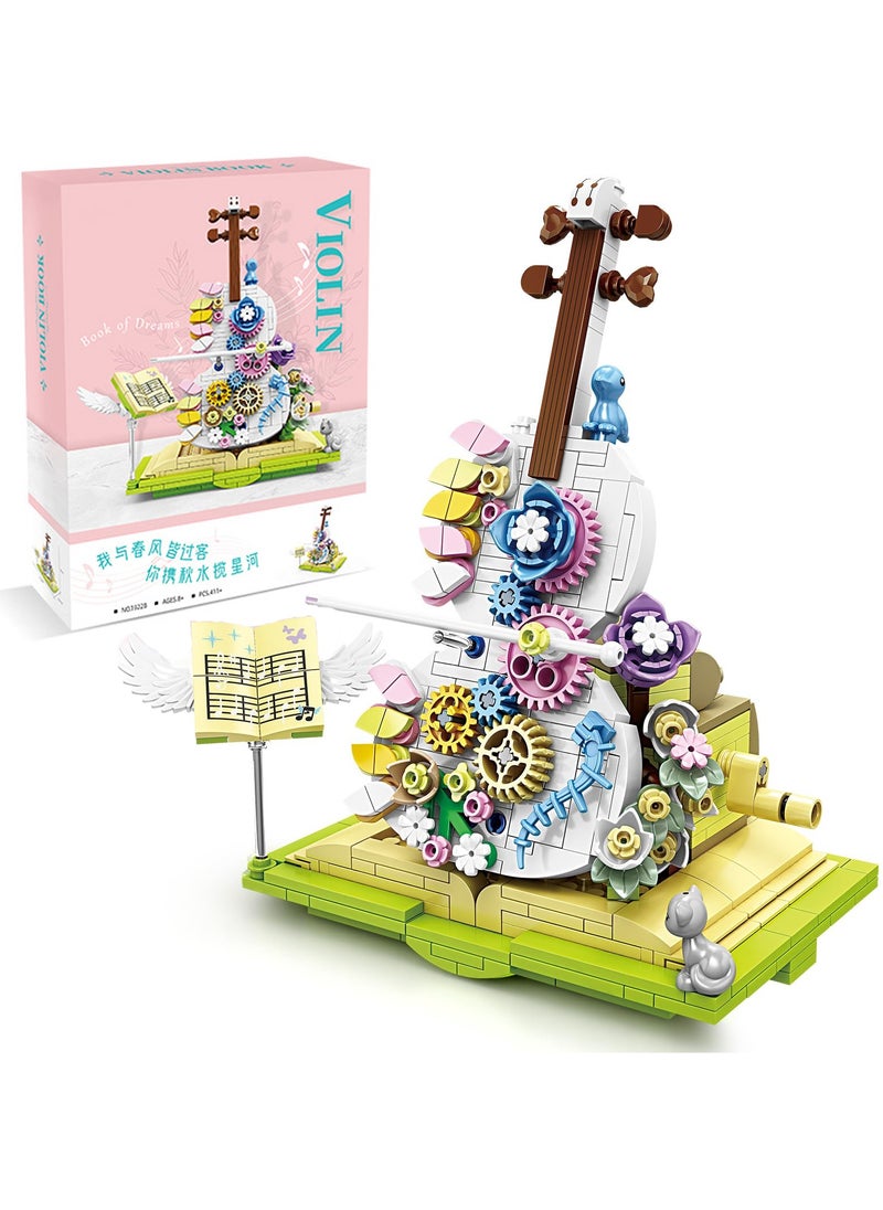 SYOSI Building Blocks Toys, Flower Violin Magical Book Building Set with Dancing Bow, Colorful Flower Decor, Gift for 6-12 Year Old Girls, Boys, or Kids Aged 6+, Nice Home Decor Kit  - Image 1