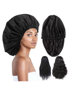 Himoswis Shower Cap For Braids,Extra Large Shower Cap For Women,Braid Shower Cap For Long Braids,Adjustable Jumbo Shower Cap Reusable Waterproof For Thick Long Hair,Locs (X-Large,Black)  - Image 1