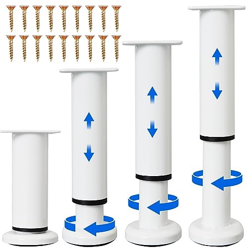 Olldag 4PCS Adjustable Furniture Couch Cabinet Legs 4.72-7.48 Inch [with 18 PCS Screws], Heavy Duty Adjustable Height Replacement Legs for Dresser/Sofa/Bed/Chair, Legs for Furniture Set of 4 (White) - Image 1
