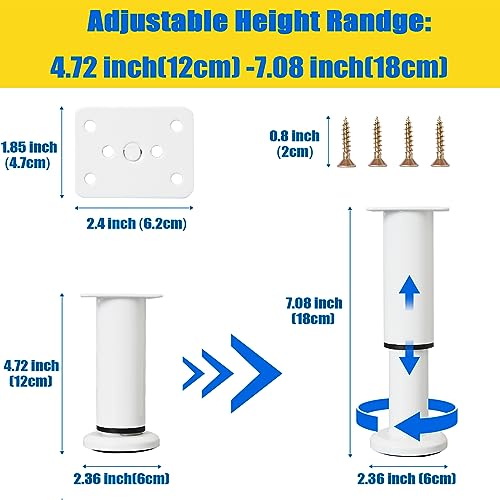 Olldag 4PCS Adjustable Furniture Couch Cabinet Legs 4.72-7.48 Inch [with 18 PCS Screws], Heavy Duty Adjustable Height Replacement Legs for Dresser/Sofa/Bed/Chair, Legs for Furniture Set of 4 (White) - Image 3
