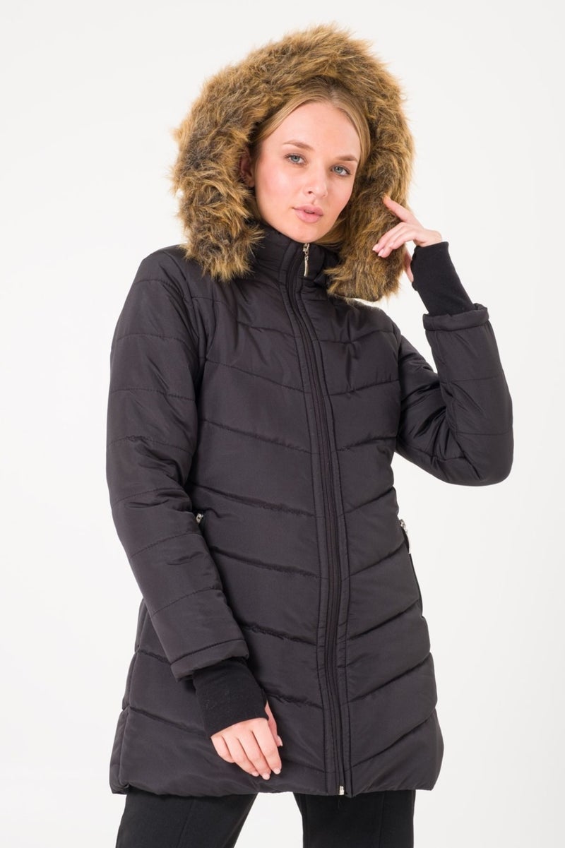Barbora معطف نسائي شتوي مبطن مع قفازات وغطاء رأس من الفرو TR121BLACK  - Image 3