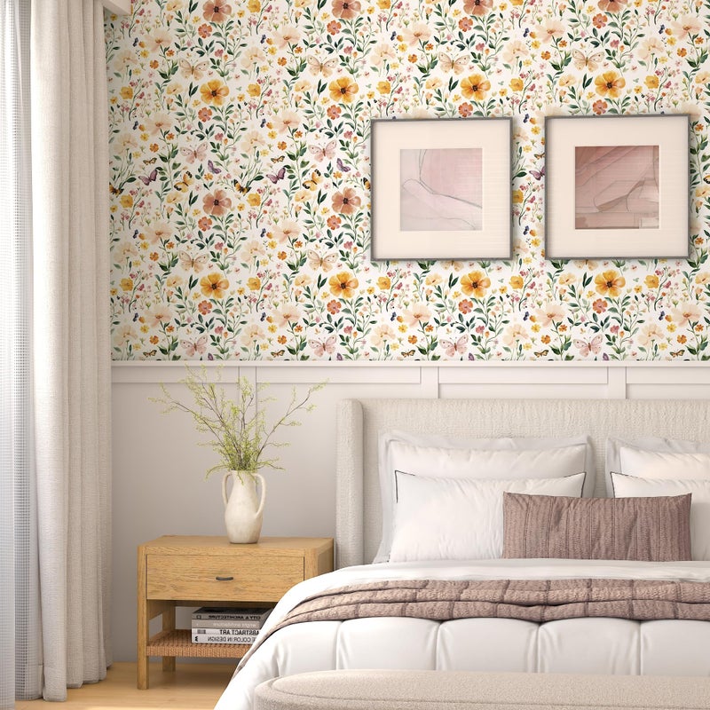 Theper Floral Peel and Stick Wallpaper Boho Floral Contact Paper 17.3"Ã—78.8" Vintage Wallpaper Peel and Stick Wildflower Removable Self Adhesive Wall Paper for Bedroom Cabinets Home Decorative Vinyl - Image 2