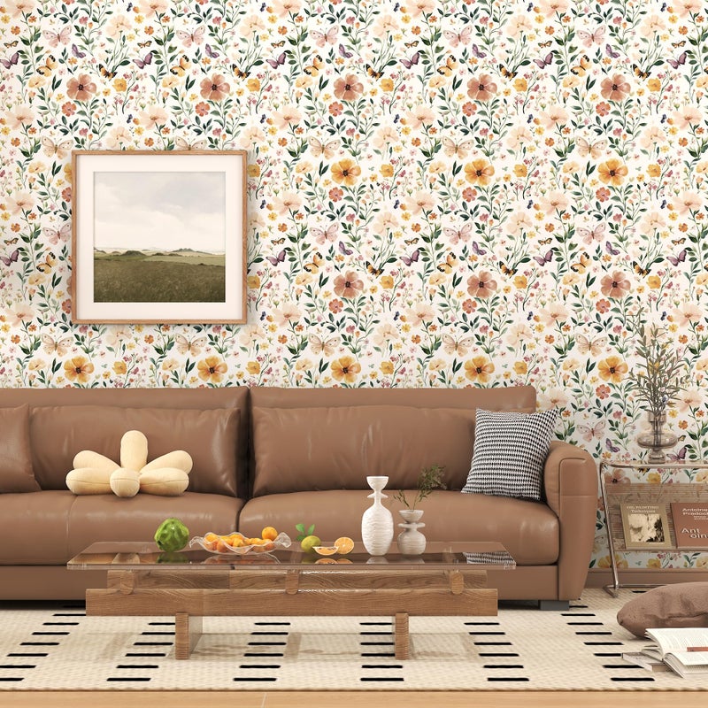 Theper Floral Peel and Stick Wallpaper Boho Floral Contact Paper 17.3"Ã—78.8" Vintage Wallpaper Peel and Stick Wildflower Removable Self Adhesive Wall Paper for Bedroom Cabinets Home Decorative Vinyl - Image 3