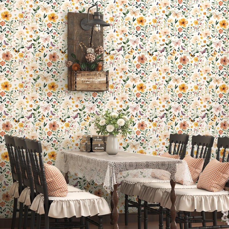 Theper Floral Peel and Stick Wallpaper Boho Floral Contact Paper 17.3"Ã—78.8" Vintage Wallpaper Peel and Stick Wildflower Removable Self Adhesive Wall Paper for Bedroom Cabinets Home Decorative Vinyl - Image 4