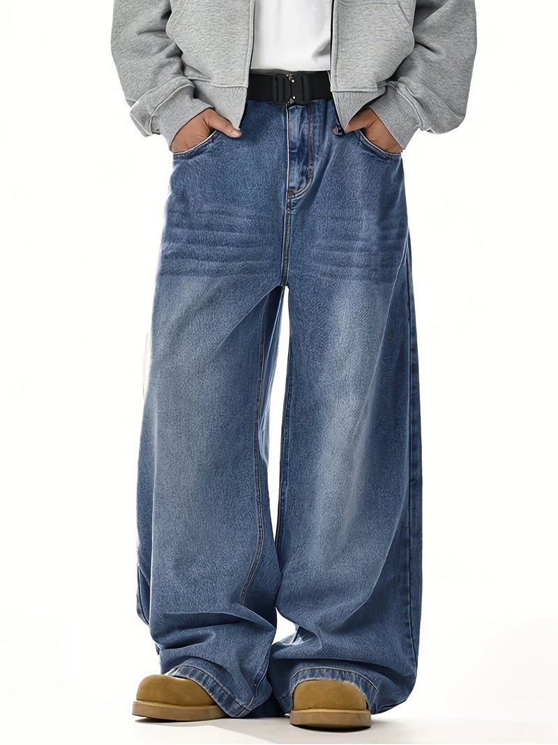 Men's Loose Wide-Leg Boyfriend Jeans Unisex Y2K Denim Pants - Image 2