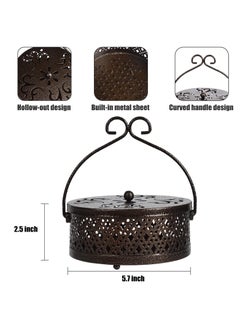 Excefore Mosquito Coil Holder, 2 Pcs Incense Coil Holder Retro Portable Hanging Incense Burner Holder with Handle Round Metal Incense Holder for Home Camping Indoor Outdoor Patio (Bronze)  - Image 3