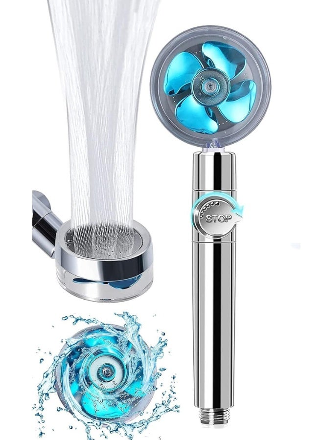 رؤوس دش عالية الضغط، دش يدوي بمروحة توربينية، طقم رأس دش هيدرو جيت مع خرطوم/حامل/فلاتر قطنية بديلة وليفة استحمام، مفتاح إيقاف مؤقت بضغطة زر واحدة يدور 360 درجة - Image 1