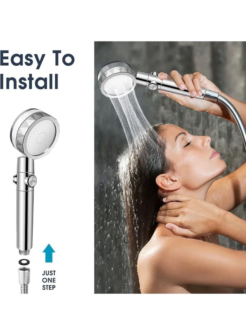 رؤوس دش عالية الضغط، دش يدوي بمروحة توربينية، طقم رأس دش هيدرو جيت مع خرطوم/حامل/فلاتر قطنية بديلة وليفة استحمام، مفتاح إيقاف مؤقت بضغطة زر واحدة يدور 360 درجة - Image 5