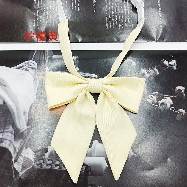 In stock wholesale girls narrow version small feather root bow tie collar flower fashion new bow solid color jk bow tie satin Lemon yellow