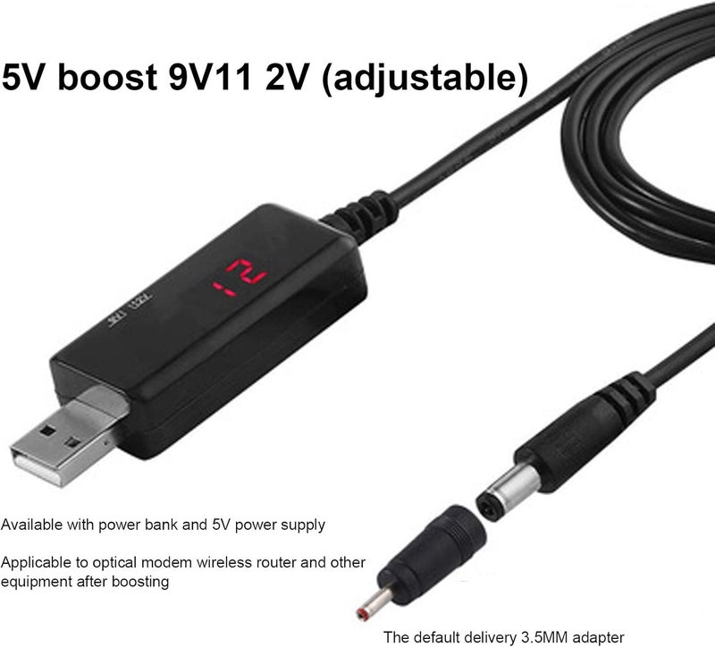 كابل تعزيز من USB إلى DC بجهد من 5V إلى 9V أو 12V، مع عرض رقمي قابل للتعديل، طول الكابل 5521 متر، مناسب لبطاريات الطاقة وأجهزة الراوتر - Image 3