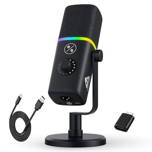 Audio Array AM-C45 XLR/USB Professional RGB Dynamic Podcast Microphone | Built-in Monitoring | One Touch Mute Volume & Noise-Cancellation | 2M USB Cable & Metal Base | Streaming, Podcasting, Singing - Image 1