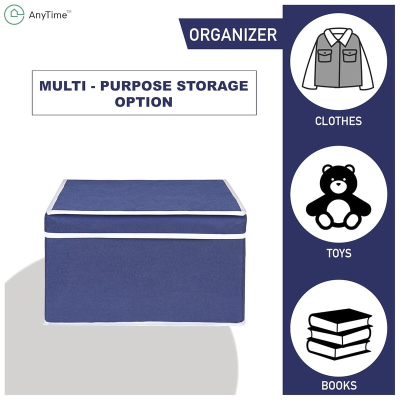 ANYTIME Non Woven Foldable Storage Box With Durable Handle Organizer | Durable Clothes, Toys, Books, Garment, Towel, Blanket Wardrobe Space Saving Multi-purpose Household Solutions (Blue, Pack Of 1) - Image 2