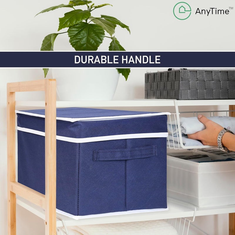 ANYTIME Non Woven Foldable Storage Box With Durable Handle Organizer | Durable Clothes, Toys, Books, Garment, Towel, Blanket Wardrobe Space Saving Multi-purpose Household Solutions (Blue, Pack Of 1) - Image 4