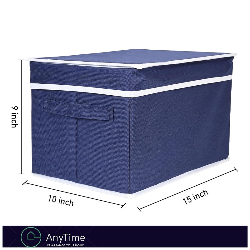 ANYTIME Non Woven Foldable Storage Box With Durable Handle Organizer | Durable Clothes, Toys, Books, Garment, Towel, Blanket Wardrobe Space Saving Multi-purpose Household Solutions (Blue, Pack Of 1) - Image 3