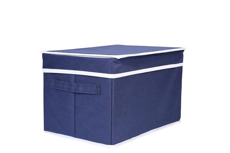 ANYTIME Non Woven Foldable Storage Box With Durable Handle Organizer | Durable Clothes, Toys, Books, Garment, Towel, Blanket Wardrobe Space Saving Multi-purpose Household Solutions (Blue, Pack Of 1) - Image 1