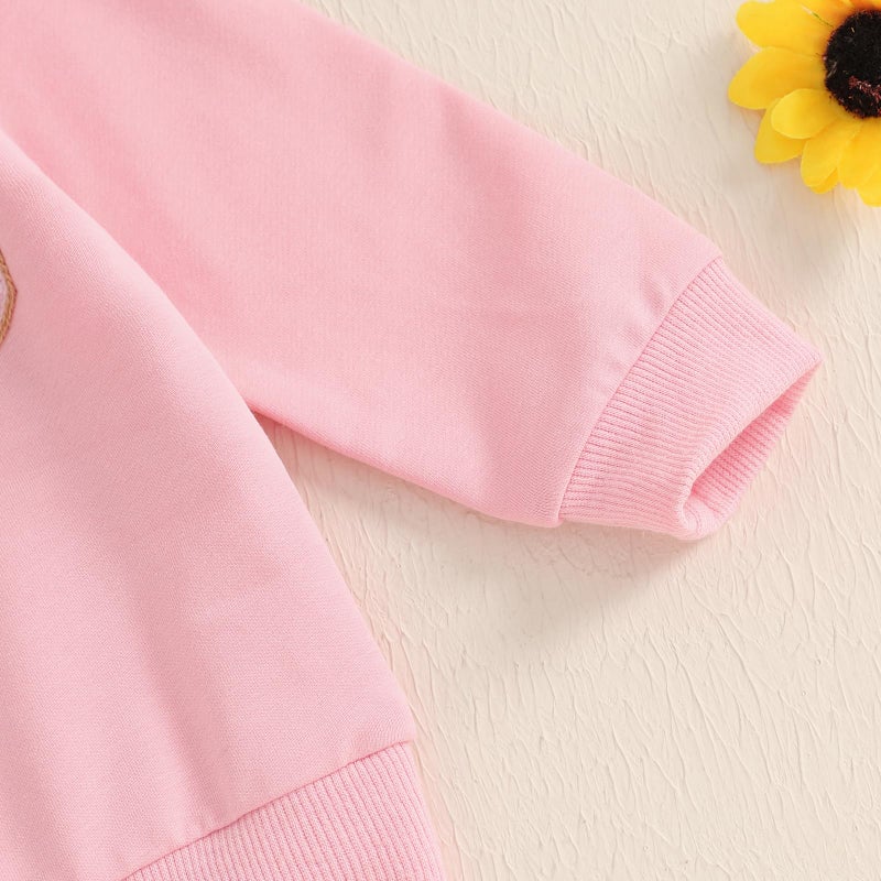 DNOMAID YZARC Toddler Baby Girl Valentines Outfit Letter Embroidery Crewneck Sweatshirt Top Heart Flare Pants Clothes Set (A-Pink, 3-4T) - Image 5