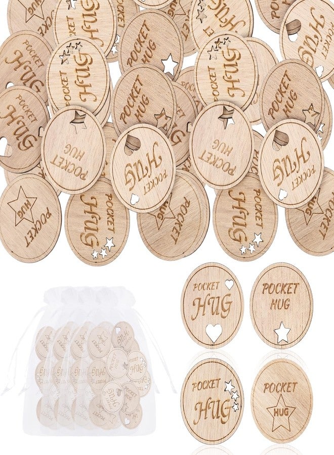 2 MULE TEAM 200 Pcs Wooden Pocket Hug Token with 4 Pcs Organza Bags Pocket Hug Bulk Remembrance Little Heart Star Round Pocket Hug Keepsake for Family Birthday Celebration of Life Funeral Love Gifts - Image 1