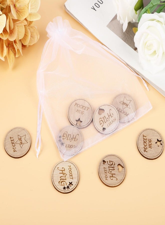 2 MULE TEAM 200 Pcs Wooden Pocket Hug Token with 4 Pcs Organza Bags Pocket Hug Bulk Remembrance Little Heart Star Round Pocket Hug Keepsake for Family Birthday Celebration of Life Funeral Love Gifts - Image 2