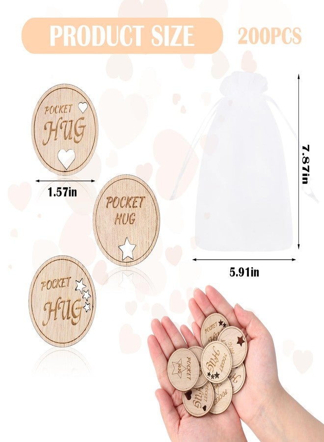 2 MULE TEAM 200 Pcs Wooden Pocket Hug Token with 4 Pcs Organza Bags Pocket Hug Bulk Remembrance Little Heart Star Round Pocket Hug Keepsake for Family Birthday Celebration of Life Funeral Love Gifts - Image 5