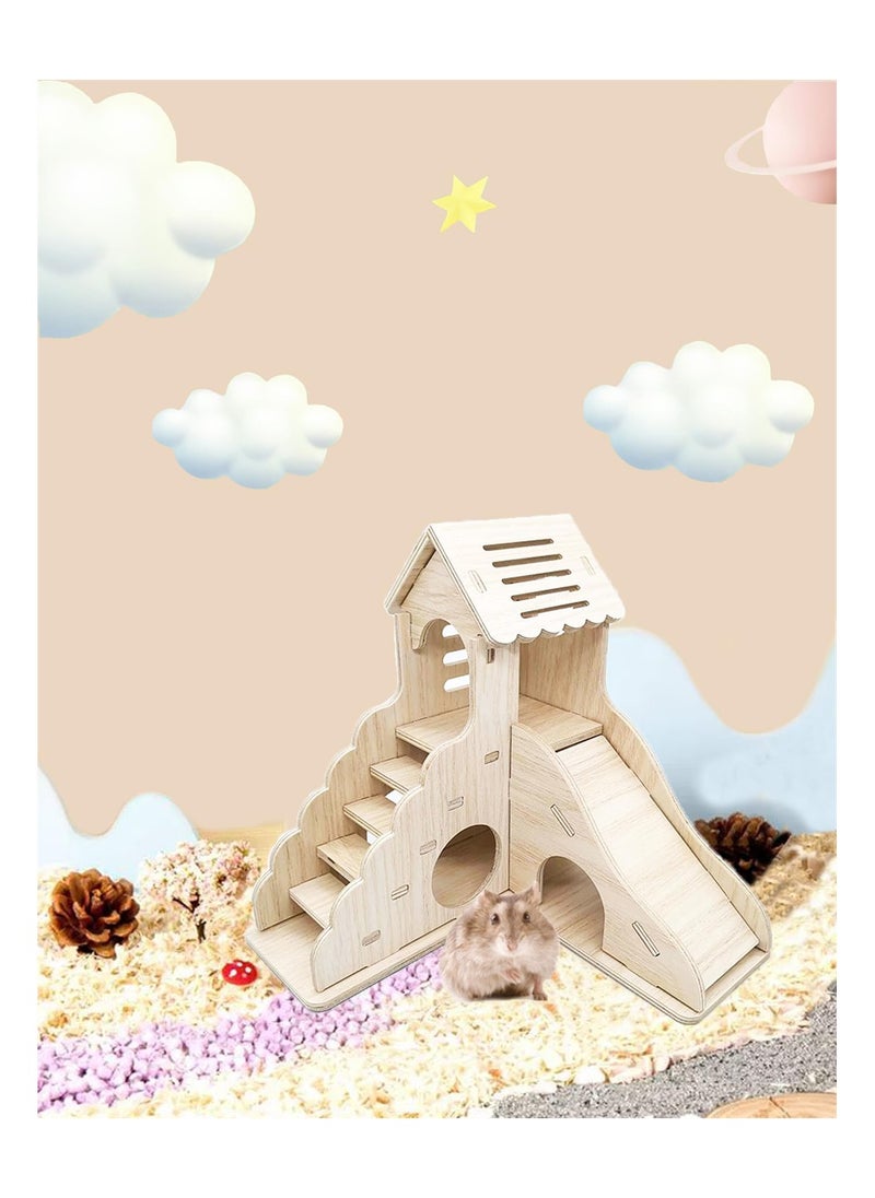 SYOSI - Hamster Hideout, Hamster House and Habitat Wooden Hide Hut with Climbing Ladder and Slide for Dwarf Gerbils and Mouse Mice Rat Other Small Animals - Image 1