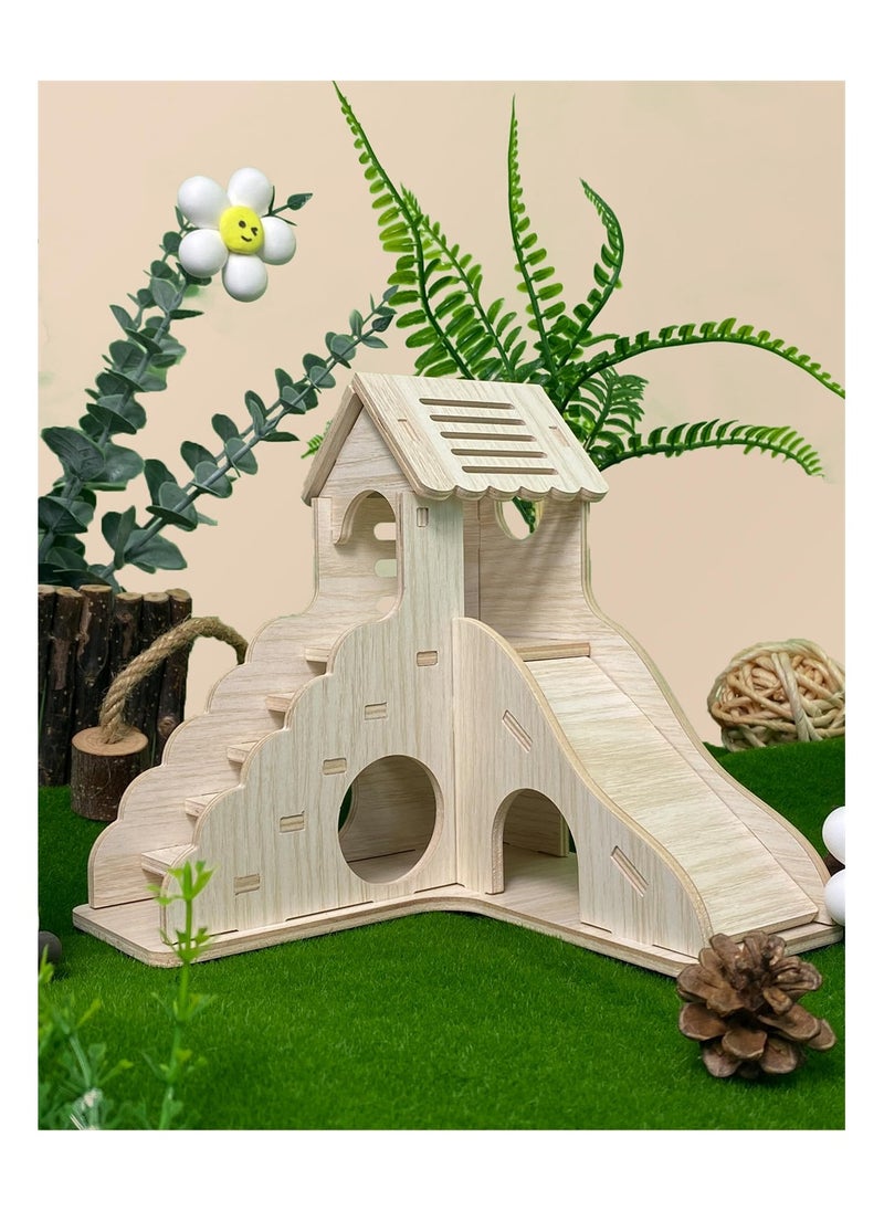 SYOSI - Hamster Hideout, Hamster House and Habitat Wooden Hide Hut with Climbing Ladder and Slide for Dwarf Gerbils and Mouse Mice Rat Other Small Animals - Image 1