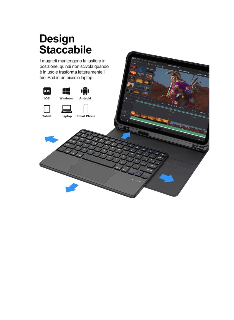 حافظة حماية للوحة المفاتيح لجهاز iPad 10، غطاء فوليو ذكي مع حامل أقلام، لوحة مفاتيح بلوتوث لاسلكية قابلة للفصل، لوحة مفاتيح مناسبة لجهاز iPad الجيل العاشر، 2022، iPad 10.9 بوصة (iPad 10 2022(10.9) - Image 3