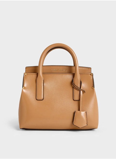 CHARLES & KEITH Crossbody Bag Rene Structured Top Handle Bag - Toffee