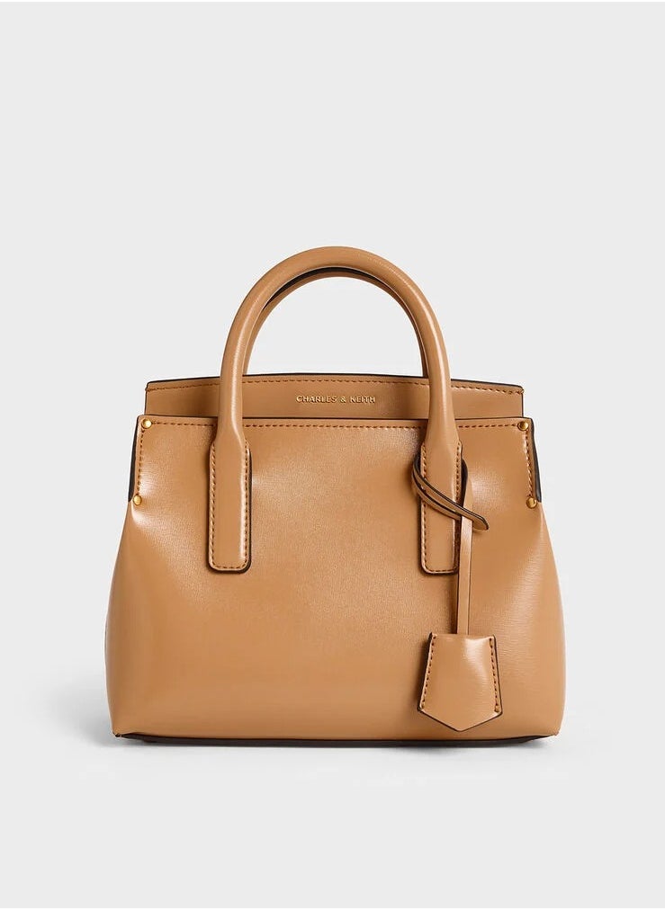 CHARLES & KEITH Crossbody Bag Rene Structured Top Handle Bag - Toffee