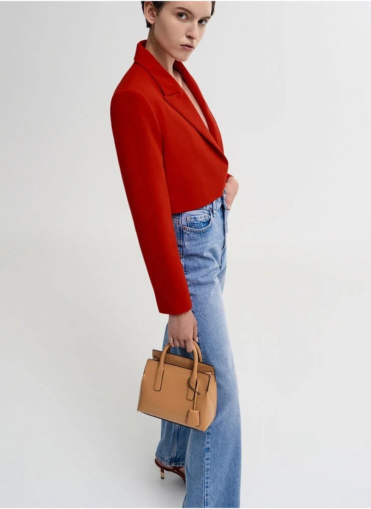 CHARLES & KEITH Crossbody Bag Rene Structured Top Handle Bag - Toffee