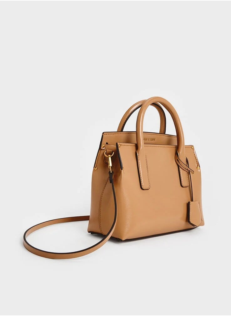 CHARLES & KEITH Crossbody Bag Rene Structured Top Handle Bag - Toffee
