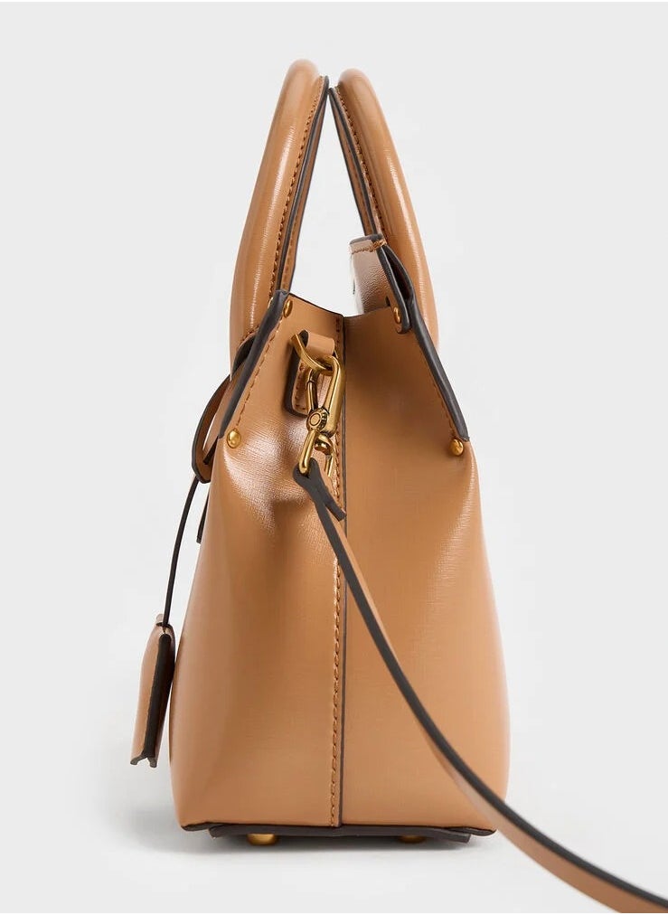 CHARLES & KEITH Crossbody Bag Rene Structured Top Handle Bag - Toffee