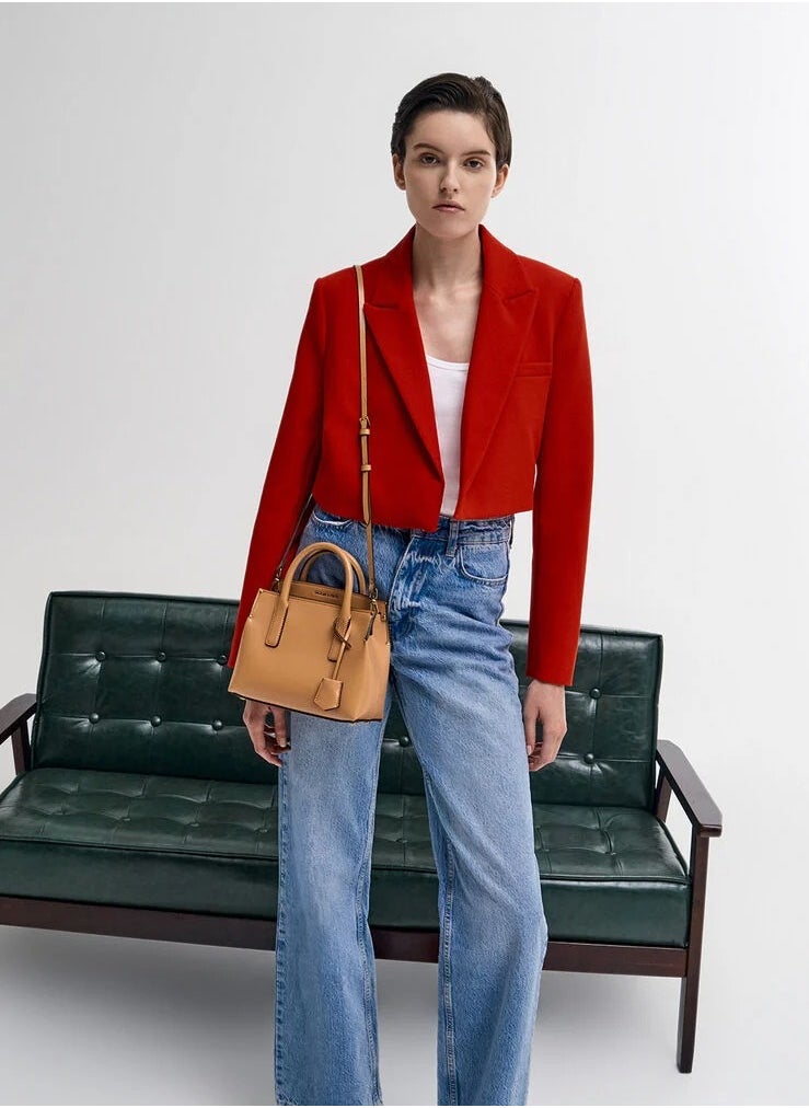 CHARLES & KEITH Crossbody Bag Rene Structured Top Handle Bag - Toffee