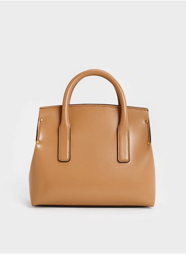 CHARLES & KEITH Crossbody Bag Rene Structured Top Handle Bag - Toffee