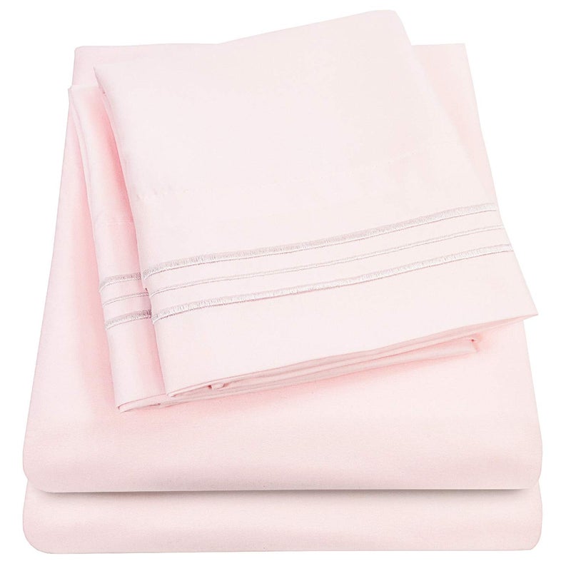 Sweet Home Collection 1500 Supreme Collection Extra Soft RV Short Queen Sheets Set Pale Pink  Luxury Bed Sheets Set with Deep Pocket Wrinkle Free Hypoallergenic Bedding Over 40 Colors RV Short Queen Size Pale Pink 