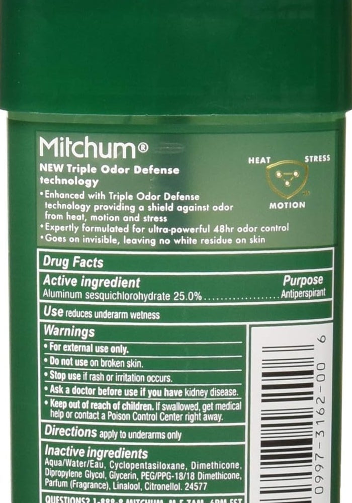 Mitchum Men's Antiperspirant Deodorant Stick - Triple Odor Defense Gel, 48 Hour Protection, Sport, 2.25 oz (Pack of 2) - Image 2