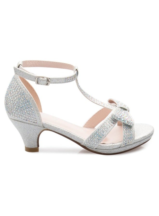 Olivia K Girl's Glitter Leatherette Open Toe Strappy Ankle T Strap Kitten Heel Sandal (Toddler/Little Girl), Silver Glitter, 4 Big Kid - Image 2